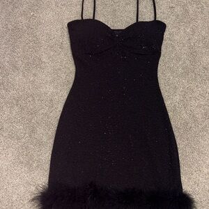 Windsor Black Glitter Mini Dress with Feather Trim